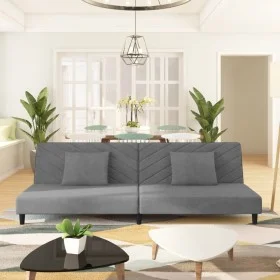 Sofá cama de 2 plazas con dos almohadas terciopelo gris claro de , Sofás - Ref: Foro24-375910, Precio: 249,07 €, Descuento: %