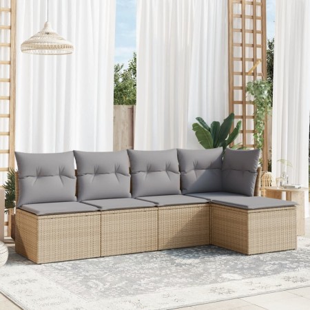 Juego de sofás jardín con cojines 5 pzas ratán sintético beige de , Conjuntos de jardín - Ref: Foro24-3217519, Precio: 281,12...