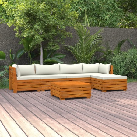 Muebles de jardín 6 piezas con cojines madera maciza de acacia de , Conjuntos de jardín - Ref: Foro24-3087301, Precio: 858,77...