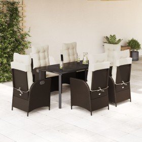 Set comedor de jardín 7 pzas con cojines ratán sintético marrón en Conjuntos de jardín | Comprar online en Foru.es