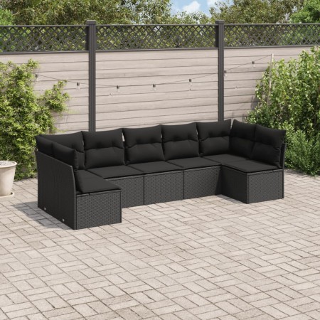 Set de comedor de jardín 7 pzas y cojines ratán sintético negro de , Conjuntos de jardín - Ref: Foro24-3217425, Precio: 419,7...