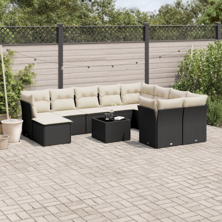 Set de sofás de jardín 11 pzas y cojines ratán sintético negro de , Conjuntos de jardín - Ref: Foro24-3218596, Precio: 575,19...