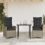 Set comedor de jardín 3 piezas con cojines ratán sintético gris en Conjuntos de jardín | Comprar online en Foru.es