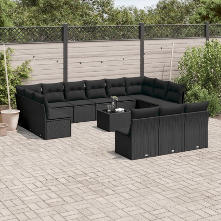Set sofás de jardín 14 pzas con cojines ratán sintético negro de , Conjuntos de jardín - Ref: Foro24-3218395, Precio: 879,73 ...