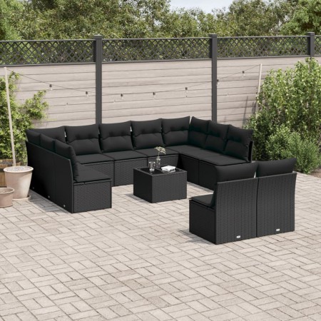 Set de sofás de jardín 12 piezas cojines ratán sintético negro de , Conjuntos de jardín - Ref: Foro24-3218355, Precio: 691,29...