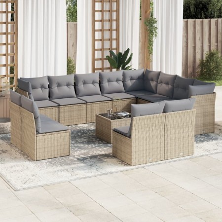 Set sofás de jardín con cojines 13 pzas ratán sintético beige de , Conjuntos de jardín - Ref: Foro24-3218479, Precio: 827,39 ...