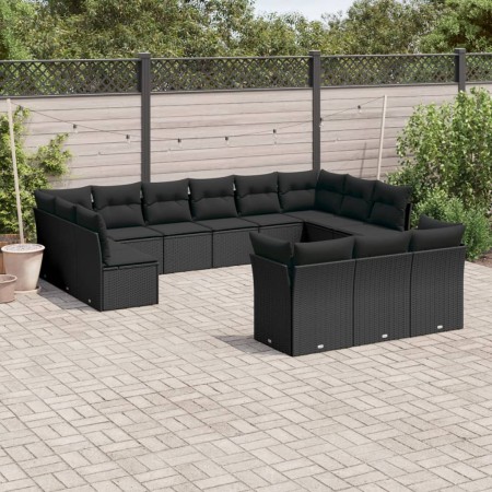 Set de sofás de jardín y cojines 13 pzas ratán sintético negro de , Conjuntos de jardín - Ref: Foro24-3218445, Precio: 843,39...