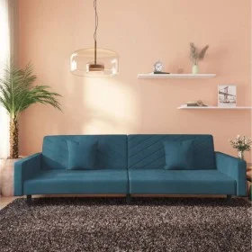 Sofá cama de 2 plazas con dos almohadas terciopelo azul de , Sofás - Ref: Foro24-375917, Precio: 258,23 €, Descuento: %