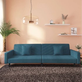 Sofá cama de 2 plazas con dos almohadas terciopelo azul de , Sofás - Ref: Foro24-375917, Precio: 270,12 €, Descuento: %