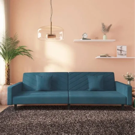 Sofá cama de 2 plazas con dos almohadas terciopelo azul de , Sofás - Ref: Foro24-375917, Precio: 258,23 €, Descuento: %