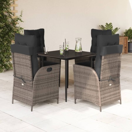 Set comedor de jardín 5 piezas con cojines ratán sintético gris en Conjuntos de jardín | Comprar online en Foru.es