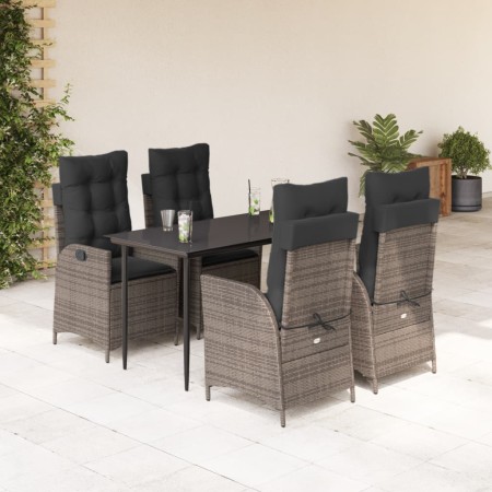 Set comedor de jardín 5 piezas con cojines ratán sintético gris en Conjuntos de jardín | Comprar online en Foru.es