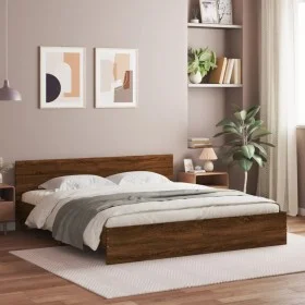Bettgestell mit eichenbraunem Kopfteil 200x200 cm von , Betten und Lattenroste - Ref: Foro24-3207461, Preis: 240,16 €, Rabatt: %