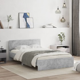 Estructura de cama con cabecero gris hormigón 135x190 cm de , Camas y somieres - Ref: Foro24-3207507, Precio: 154,09 €, Descu...