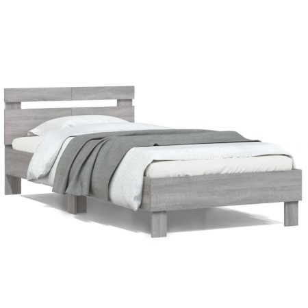 Estructura de cama cabecero luces LED gris Sonoma 100x200 cm de , Camas y somieres - Ref: Foro24-838713, Precio: 123,14 €, De...