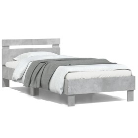 Estructura de cama cabecero luces LED gris hormigón 100x200 cm de , Camas y somieres - Ref: Foro24-838711, Precio: 119,95 €, ...