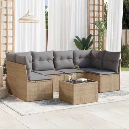Set sofás de jardín 7 piezas y cojines ratán sintético beige de , Conjuntos de jardín - Ref: Foro24-3217399, Precio: 385,23 €...