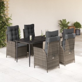 Set comedor de jardín 5 piezas con cojines ratán sintético gris en Conjuntos de jardín | Comprar online en Foru.es