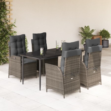 Set comedor de jardín 5 piezas con cojines ratán sintético gris en Conjuntos de jardín | Comprar online en Foru.es