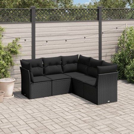 Set de muebles de jardín 5 pzas y cojines ratán sintético negro de , Conjuntos de jardín - Ref: Foro24-3217615, Precio: 330,5...