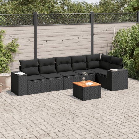 Set de comedor de jardín 7 pzas y cojines ratán sintético negro de , Conjuntos de jardín - Ref: Foro24-3257784, Precio: 453,4...
