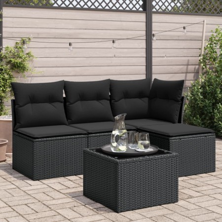 Set de muebles de jardín 5 pzas y cojines ratán sintético negro de , Conjuntos de jardín - Ref: Foro24-3217505, Precio: 278,4...