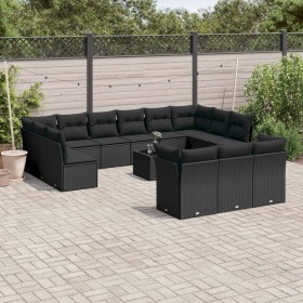 Set sofás de jardín 14 pzas con cojines ratán sintético negro de , Conjuntos de jardín - Ref: Foro24-3218455, Precio: 884,62 ...
