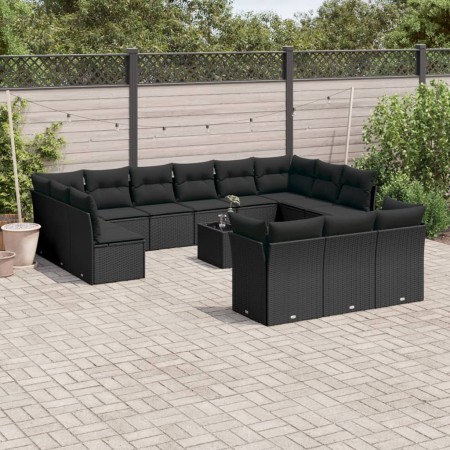 Set sofás de jardín 14 pzas con cojines ratán sintético negro de , Conjuntos de jardín - Ref: Foro24-3218455, Precio: 884,62 ...