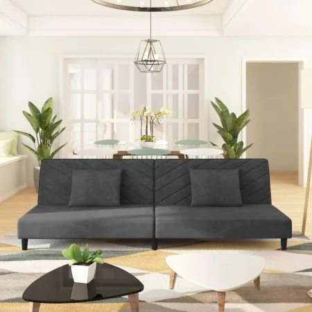 Sofá cama de 2 plazas con dos almohadas terciopelo gris oscuro de , Sofás - Ref: Foro24-375911, Precio: 246,96 €, Descuento: %