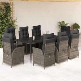 Set comedor jardín 9 pzas y cojines ratán sintético gris en Conjuntos de jardín | Comprar online en Foru.es