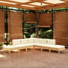 Muebles de jardín 7 piezas cojines madera de pino color crema de , Conjuntos de jardín - Ref: Foro24-3096322, Precio: 549,56 ...