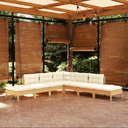 Muebles de jardín 7 piezas cojines madera de pino color crema de , Conjuntos de jardín - Ref: Foro24-3096322, Precio: 585,82 ...