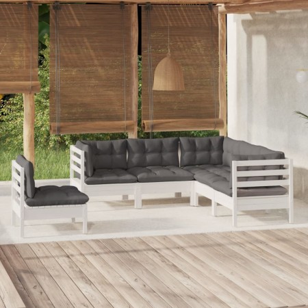 Muebles de jardín 5 pzas con cojines blanco madera de pino de , Conjuntos de jardín - Ref: Foro24-3096407, Precio: 468,08 €, ...