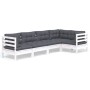Muebles de jardín 5 pzas con cojines blanco madera de pino de , Conjuntos de jardín - Ref: Foro24-3096383, Precio: 468,08 €, ...