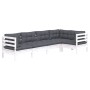 Muebles de jardín 5 pzas con cojines blanco madera de pino de , Conjuntos de jardín - Ref: Foro24-3096383, Precio: 468,08 €, ...