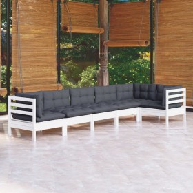 Muebles de jardín 6 pzas con cojines blanco madera de pino de , Conjuntos de jardín - Ref: Foro24-3096395, Precio: 561,28 €, ...