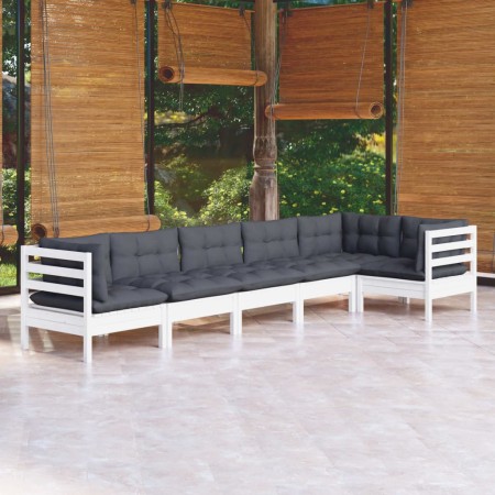 Muebles de jardín 6 pzas con cojines blanco madera de pino de , Conjuntos de jardín - Ref: Foro24-3096395, Precio: 561,28 €, ...