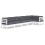 Muebles de jardín 6 pzas con cojines blanco madera de pino de , Conjuntos de jardín - Ref: Foro24-3096395, Precio: 561,28 €, ...