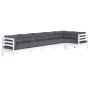 Muebles de jardín 6 pzas con cojines blanco madera de pino de , Conjuntos de jardín - Ref: Foro24-3096395, Precio: 561,28 €, ...