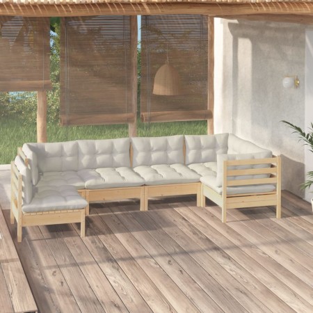 Muebles de jardín 6 pzas y cojines madera maciza de pino crema de , Conjuntos de jardín - Ref: Foro24-3096418, Precio: 539,31...