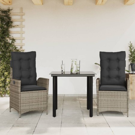 Set comedor de jardín 3 piezas con cojines ratán sintético gris en Conjuntos de jardín | Comprar online en Foru.es