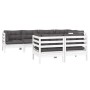 Muebles de jardín 7 pzas y cojines blanco madera maciza de pino de , Conjuntos de jardín - Ref: Foro24-3096491, Precio: 655,3...
