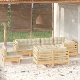 Garden furniture 8 pieces and cushions solid cream pine wood by , Garden sets - Ref: Foro24-3096514, Price: 690,93 €, Discoun...