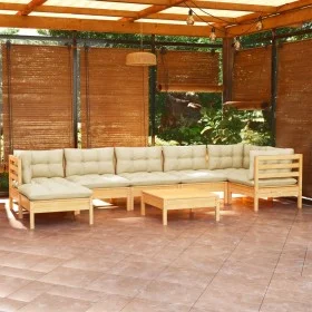 Muebles de jardín 8 pzas y cojines madera maciza de pino crema de , Conjuntos de jardín - Ref: Foro24-3096556, Precio: 739,27...