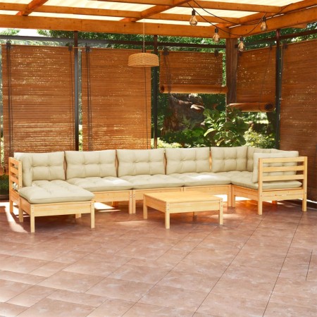 Muebles de jardín 8 pzas y cojines madera maciza de pino crema de , Conjuntos de jardín - Ref: Foro24-3096556, Precio: 751,52...