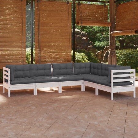 Muebles de jardín 6 pzas y cojines blanco madera maciza de pino de , Conjuntos de jardín - Ref: Foro24-3096684, Precio: 561,2...