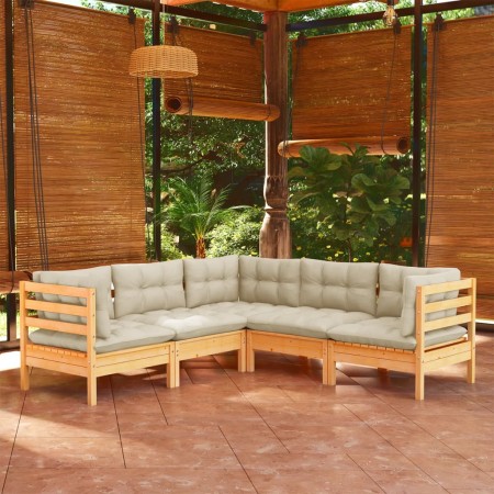 Muebles de jardín 5 pzas y cojines madera maciza de pino crema de , Conjuntos de jardín - Ref: Foro24-3096671, Precio: 436,35...