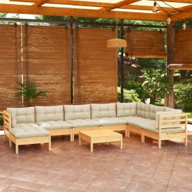 Muebles de jardín 9 pzas y cojines madera maciza de pino crema de , Conjuntos de jardín - Ref: Foro24-3096665, Precio: 794,10...