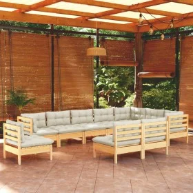 Muebles de jardín 10 pzas y cojines madera maciza de pino crema de , Conjuntos de jardín - Ref: Foro24-3096755, Precio: 790,9...
