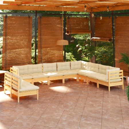 Muebles de jardín 10 pzas y cojines madera maciza de pino crema de , Conjuntos de jardín - Ref: Foro24-3096839, Precio: 858,0...
